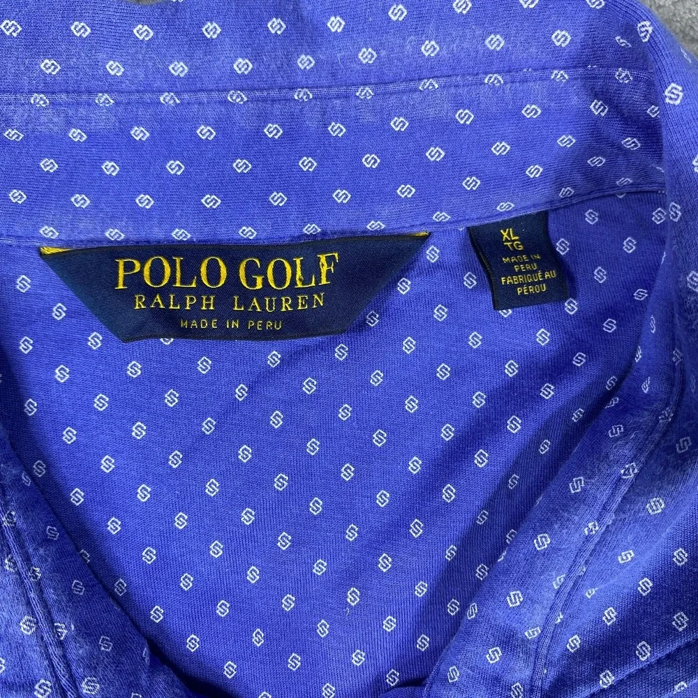 Polo Ralph Lauren Shirt Mens XL Blue Short Sleeve All Over Print White Pony Golf